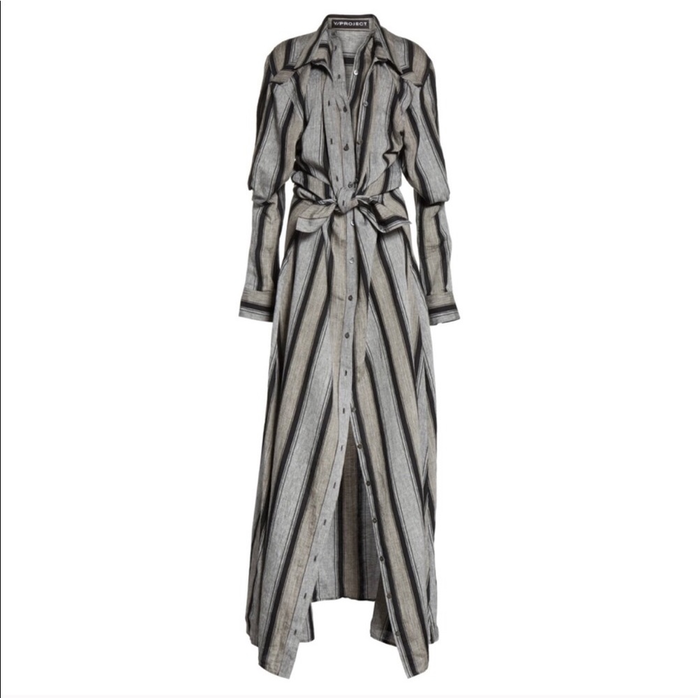 Y / PROJECT Linen Stripe Belted Tie Maxi